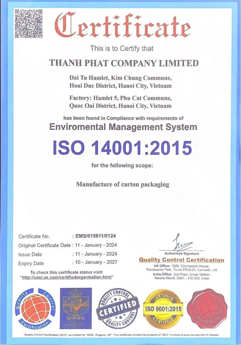 Chứng chỉ ISO 14001