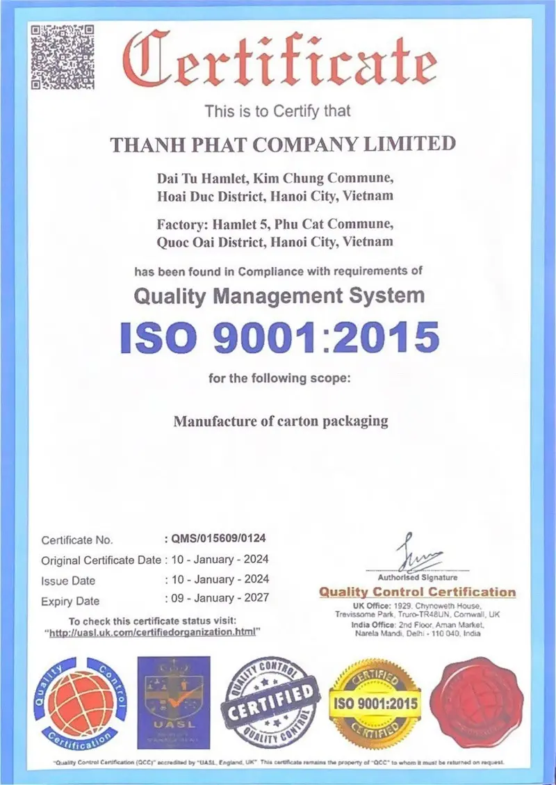 Chứng chỉ ISO 9001